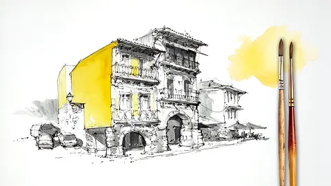 Curso guiado: Dibuja edificios urbanos con tinta y acuarela