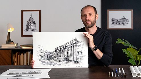 Croquis d’architecture urbaine à l’encre